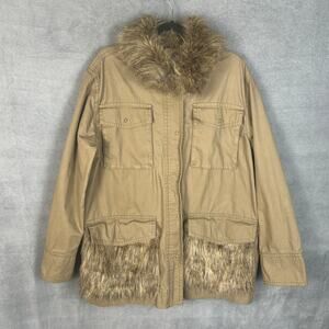 Anthropologie Coat Womens Extra Large Green Faux Fur Military Utility Parka Army